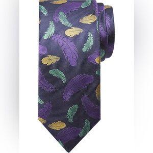 NWT Pronto‎ Uomo Men’s Feather Mardi Gras Tie Purple Green Gold